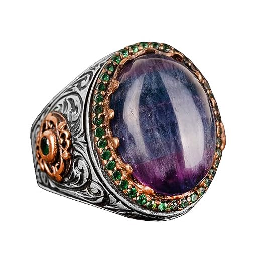 King Ring, Natural Fluorite Stone Ring, 925 Sterling Silver