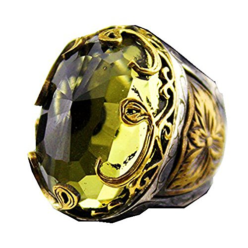 KAMBO Handmade 925 Sterling Silver Unisex Ring with Citrine Stone, Ottoman Emperor VAV Pattern, Vintage Anatolya Design,