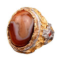 Natural Wood Stone Men's Ring, 925 Sterling Silver Ring