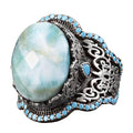 Handmade 925 Sterling Silver Men's Ring with Natural Larimar Stone - Elegant Design