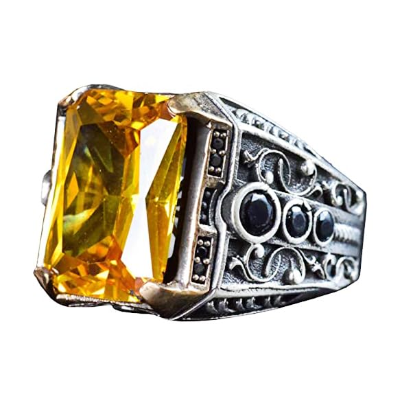 Handmade Citrine Stone Ring, 925 Sterling Silver Men's Ring