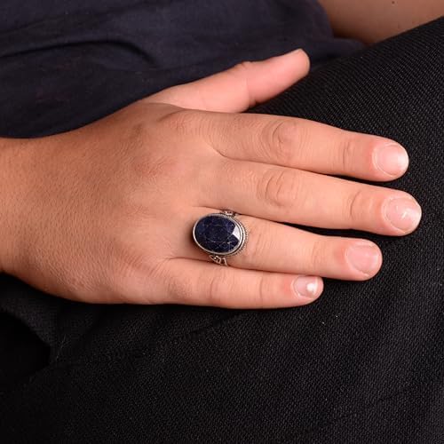Natural Blue Sapphire Stone Ring, 925 Sterling Silver Ring — 3