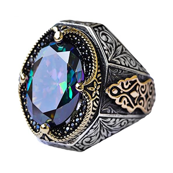Handmade Silver Men's Ring - Synthetic Mystic Topaz Stone