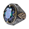 Handmade Silver Men's Ring - Synthetic Mystic Topaz Stone