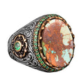 Handmade Natural Arizona Turquoise Stone Ring, 925 Sterling Silver, Sultan Ring (Model-3)
