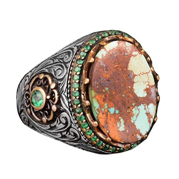 Handmade Natural Arizona Turquoise Stone Ring, 925 Sterling Silver, Sultan Ring (Model-3)
