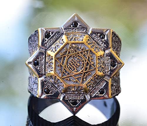925 Sterling Silver Men's Ring - Star and Seal of Solomon Design (Black Zircon) — 2