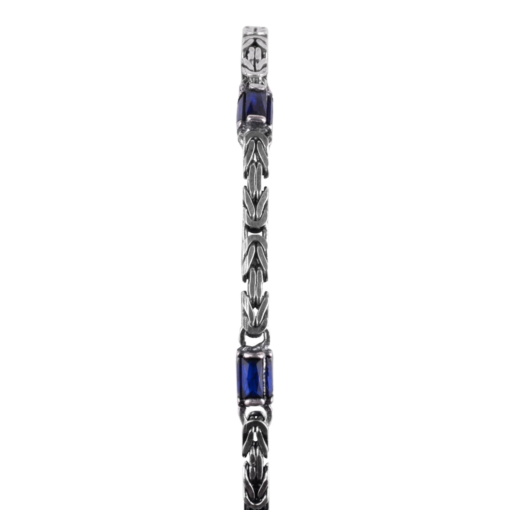 KAMBO Blue Sapphire Men's Set – 925 Sterling Silver Byzantine Style Geometric Pattern Chain Bracelet and Necklace Set – Handmade Vintage Masculine Jewelry (Necklace)