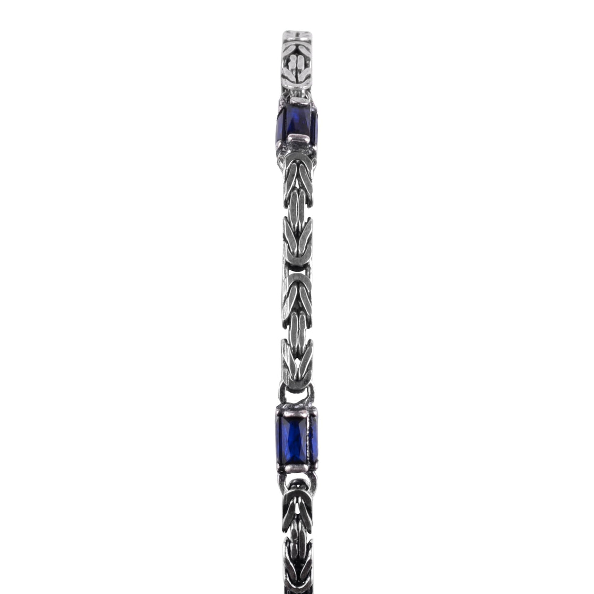 KAMBO Blue Sapphire Men's Set – 925 Sterling Silver Byzantine Style Geometric Pattern Chain Bracelet and Necklace Set – Handmade Vintage Masculine Jewelry (Necklace)