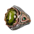 925 Sterling Silver Men's Ring - Set with Peridot Stone