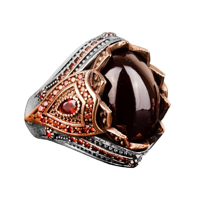 Natural Garnet Stone, 925 Sterling Silver Men's Ring