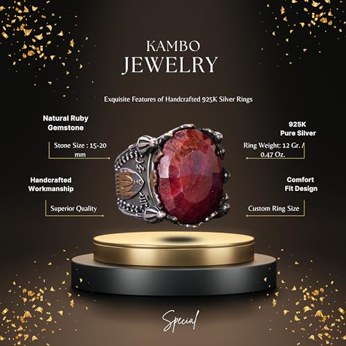 Genuine Real Natural Ruby Gemstone Ring, 17.90 Carat, Mosque Ring, Mens Sterling Silver Ring Handmade Ring, red