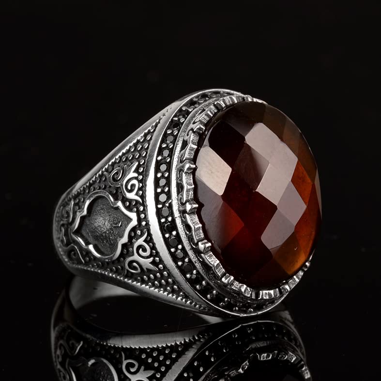 Natural Stone Ring, 925 Sterling Silver Men's Ring — 6