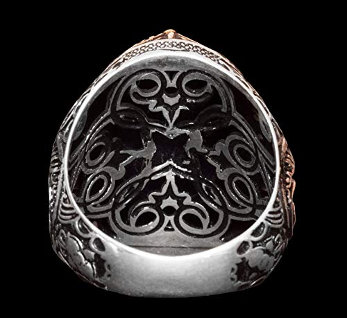 KAMBO Men's Handmade 925 Sterling Silver Ring with Natural Cabochon Sapphire Gemstone, Islamic Religious Design, Vintage