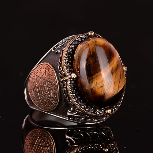 KAMBO Natural Gemstone Ring, Star of David Men's Design - Unique 925K Solid Sterling Silver Bold Courage Ring for Him