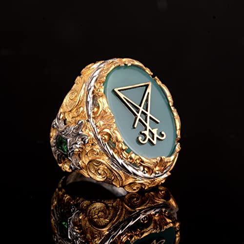 KAMBO Jade Stone Ring Men’s 925 Sterling Silver Signet Ring Handmade Gold Plated King Style Vintage Statement Jewelry Bi