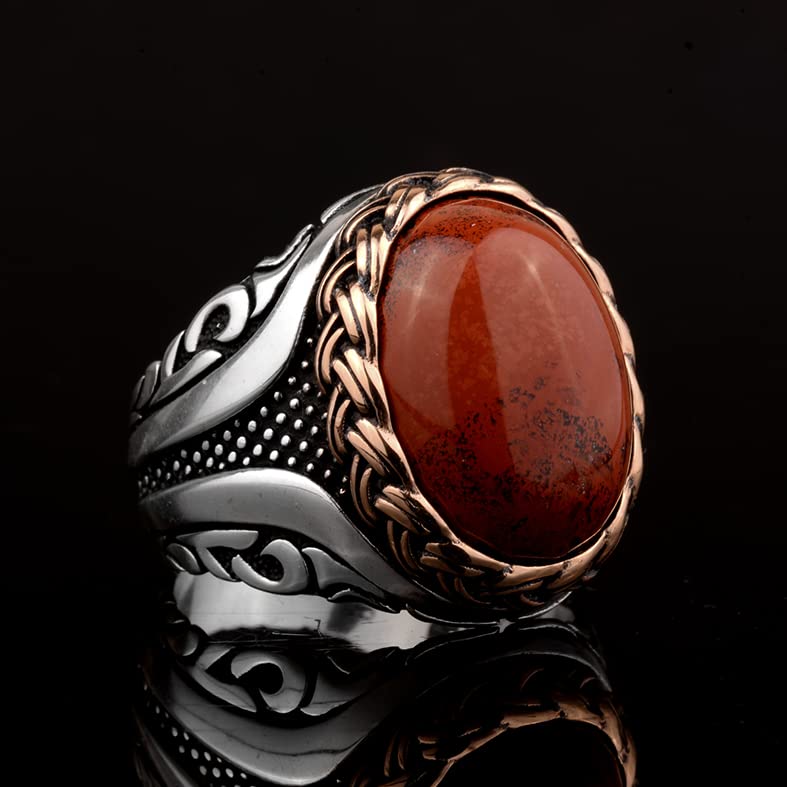 Natural Bloodstone Stone Handmade Silver Men's Ring — 4