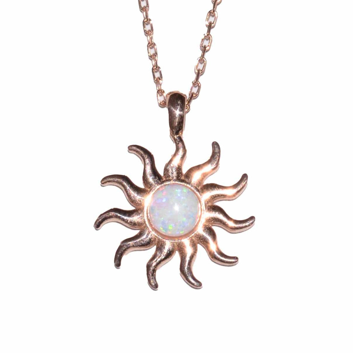 KAMBO Silver Rose Gold Plated Sun Necklace - Centered with Opal Stone
