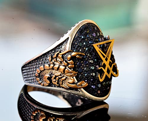 KAMBO Handcrafted Men's Scorpion Ring with Black Agate Gemstone, 925 Sterling Silver, Gold Plated, Intricate King Signet
