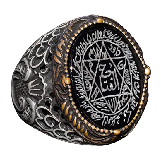 Handmade Solomon's Seal Ring, Black Onyx Stone, Islamic Men's Ring, 925 Sterling Silver Ring (Onyx)