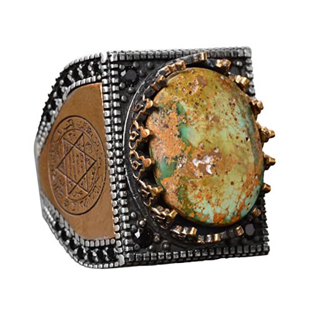 KAMBO Handmade 925 Sterling Silver Men's Ring with Genuine Arizona Turquoise Gemstone 8.70 Carat, Minimalist David of St