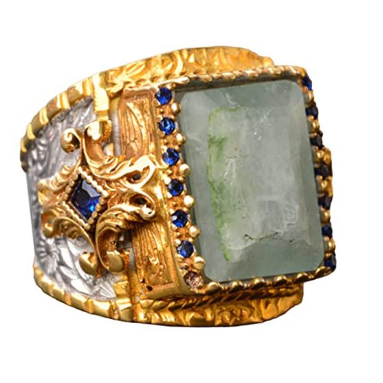 Natural Aquamarine Stone Handmade Ring, Gold Plated Silver Men's Ring - Symbol of Serenity and Courage