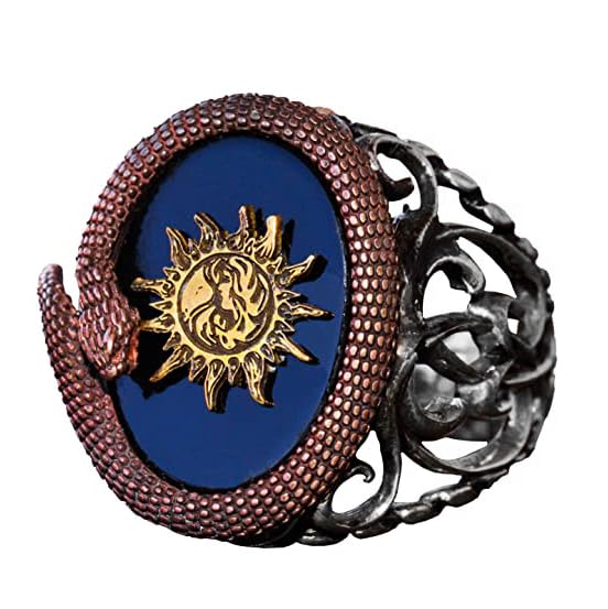 925 Sterling Silver Creamy Onyx Stone Men's Ring - Snake Pattern - Seal Ring (Sun)