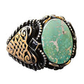 Men's Green Turquoise Stone Ring - Vintage Middle Eastern Design with 925 Sterling Silver