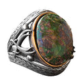 Natural Stone Ring - Silver Men's Handmade Sword Ring (Turquoise)