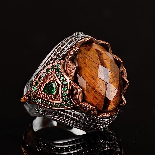 Natural Stone Handmade Ring - 925 Sterling Silver (Tiger Eye) — 5