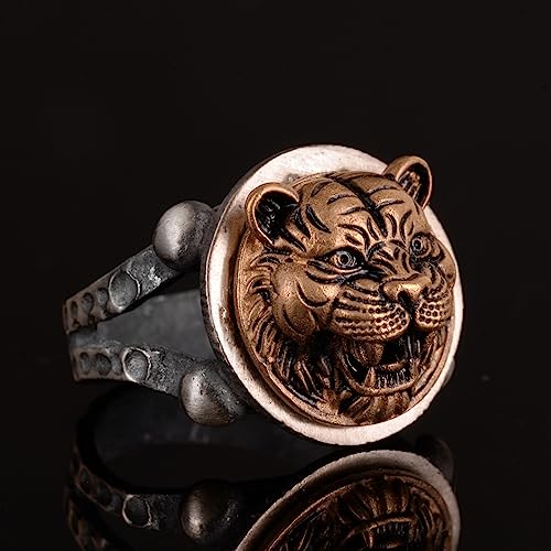 KAMBO Handmade 925 Sterling Silver Tiger Ring for Men, Gothic Vintage Statement Jewelry, Bold Fierce Design, Daily Wear 