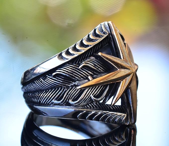 KAMBO Handmade 925 Sterling Silver Compass Signet Ring for Men, Modern Vintage Style Statement Jewelry, Customizable Com