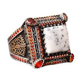 Natural Dendrite Agate Stone Ring - Silver Men's Sultan Ring