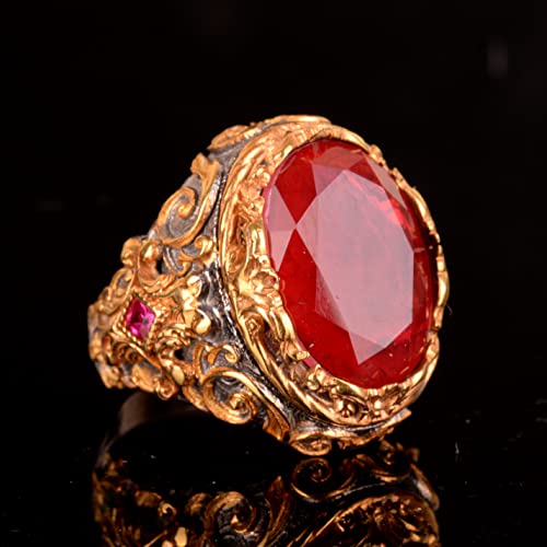 KAMBO Handmade Paraiba Tourmaline Ring for Women - 925 Sterling Silver Rhodium Plated Art Deco Vintage Statement Band Ri