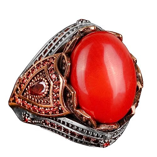 King Ring - Natural Coral Stone Handcrafted Ring - 925 Sterling Silver