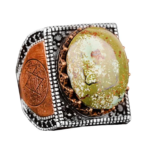 KAMBO Authentic Natural Arizona Turquoise Stone Ring, Handmade Unique Ring, Men's 925 Sterling Silver Ring