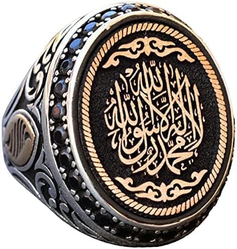 Islamic Silver Men's Ring - Stylish Muslim Symbol Ring - Traditional Handcraft (Customizable)