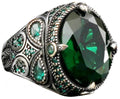 Handmade 925 Sterling Silver Men's Ring, Green Zircon Stone, Stylish Band Design, Elegant Men's Jewelry
