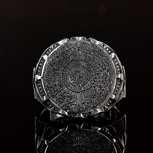 KAMBO Handmade 925 Sterling Silver Arabic Muslim Ring for Men, Minimalist Religious Design, Solid Sterling Silver Statem
