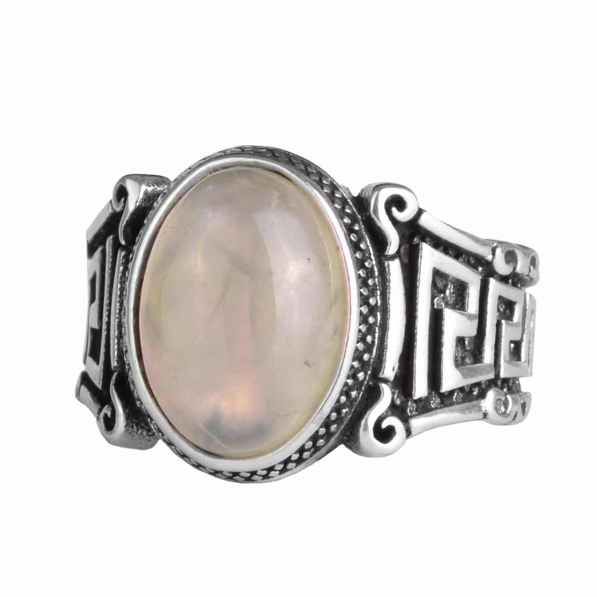 KAMBO 925 Sterling Silver Natural Stone Men's Ring – Labyrinth Pattern Handmade Vintage Statement Ring (Prehnite)
