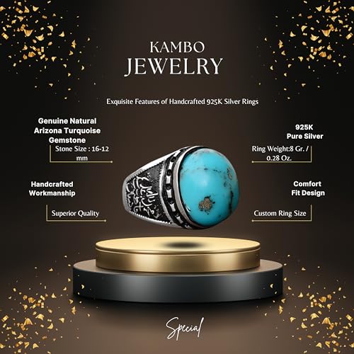 Genuine Arizona Turquoise Gemstone Ring, 11.15 Carat, Arabic Ring, Islamic Ring, Sterling Silver Ring, Blue