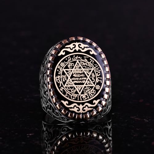 KAMBO Handmade 925 Sterling Silver Men's Ring, Religious Kabbalah David Star of Solomon Design, Vintage Statement Ring f