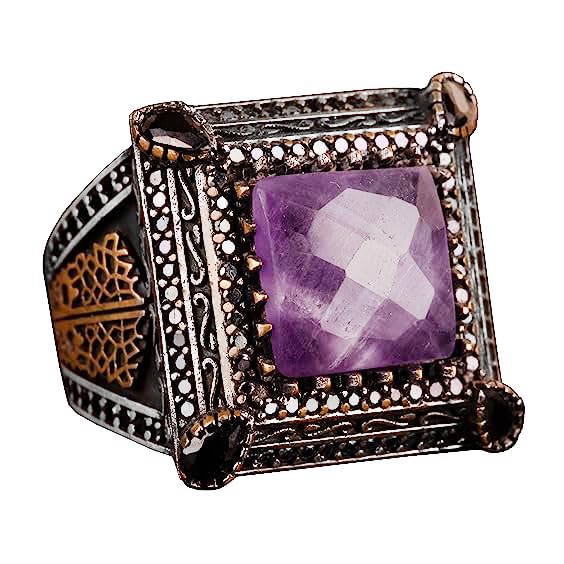 Natural Amethyst Ring, 925 Sterling Silver