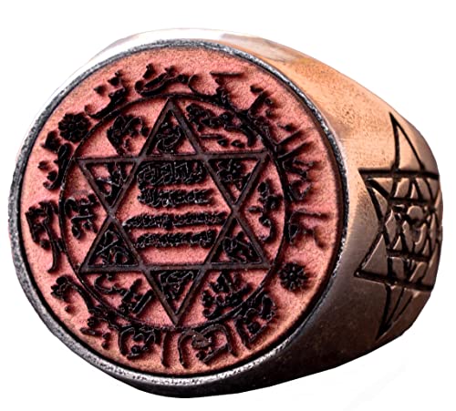 KAMBO Handcrafted 925 Sterling Silver Men's Ring with Solomon Seal and Star of David Signet Design, Minimalist Vintage S