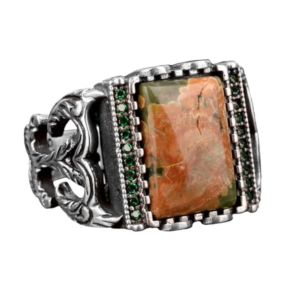 925 Sterling Silver Men's Ring, Natural Jade Ring (Model-2)