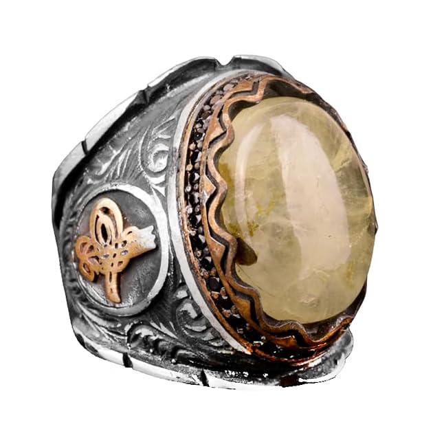 Natural Prehnite Stone Ring, 925 Sterling Silver Men's Ring