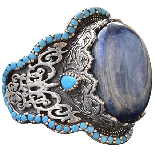 Handmade 925 Sterling Silver Men's Ring - Natural Stone (Kyanite)
