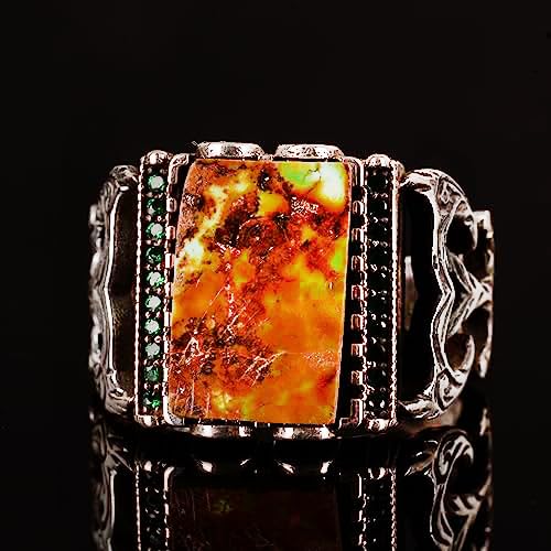 Rectangular Silver Ring, 925 Sterling Natural Arizona Turquoise Stone Ring (Model-5) — 6