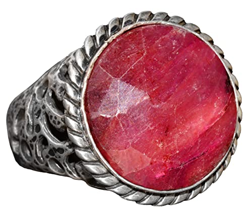 KAMBO Handmade 925 Sterling Silver Ruby Ring for Men, Genuine 19.20 Carat Red Gemstone Statement Birthstone Ring, Vintag
