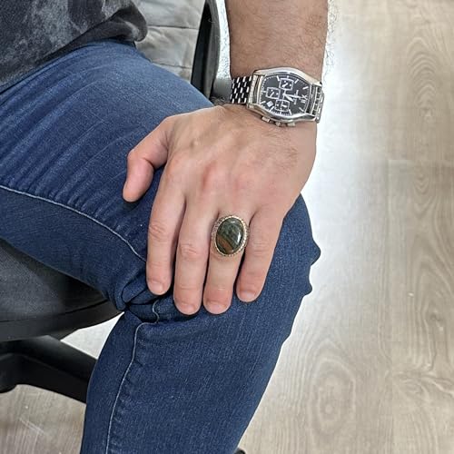 KAMBO Handmade Men's Ring with Natural Green Bloodstone Gemstone, Minimalist Vintage Design, 925 Solid Sterling Silver, 